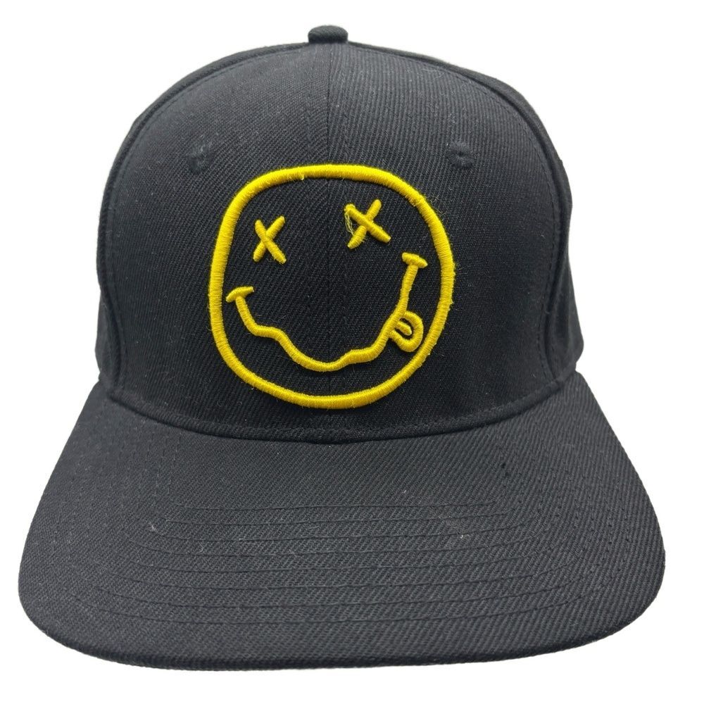 Nirvana Band Hat Black Snapback Cap Yellow Smiley Face Logo 2015 FEA Merch